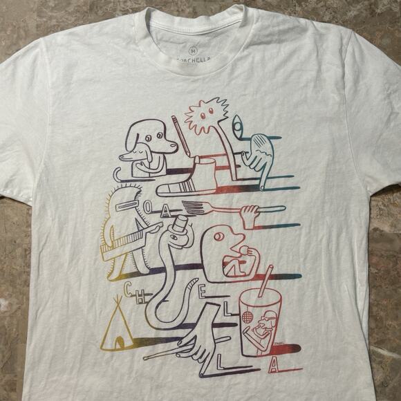 Coachella Shirt Mens Medium White Short Sleeve Tee Art Jagel Abstract Concert - Picture 1 of 7